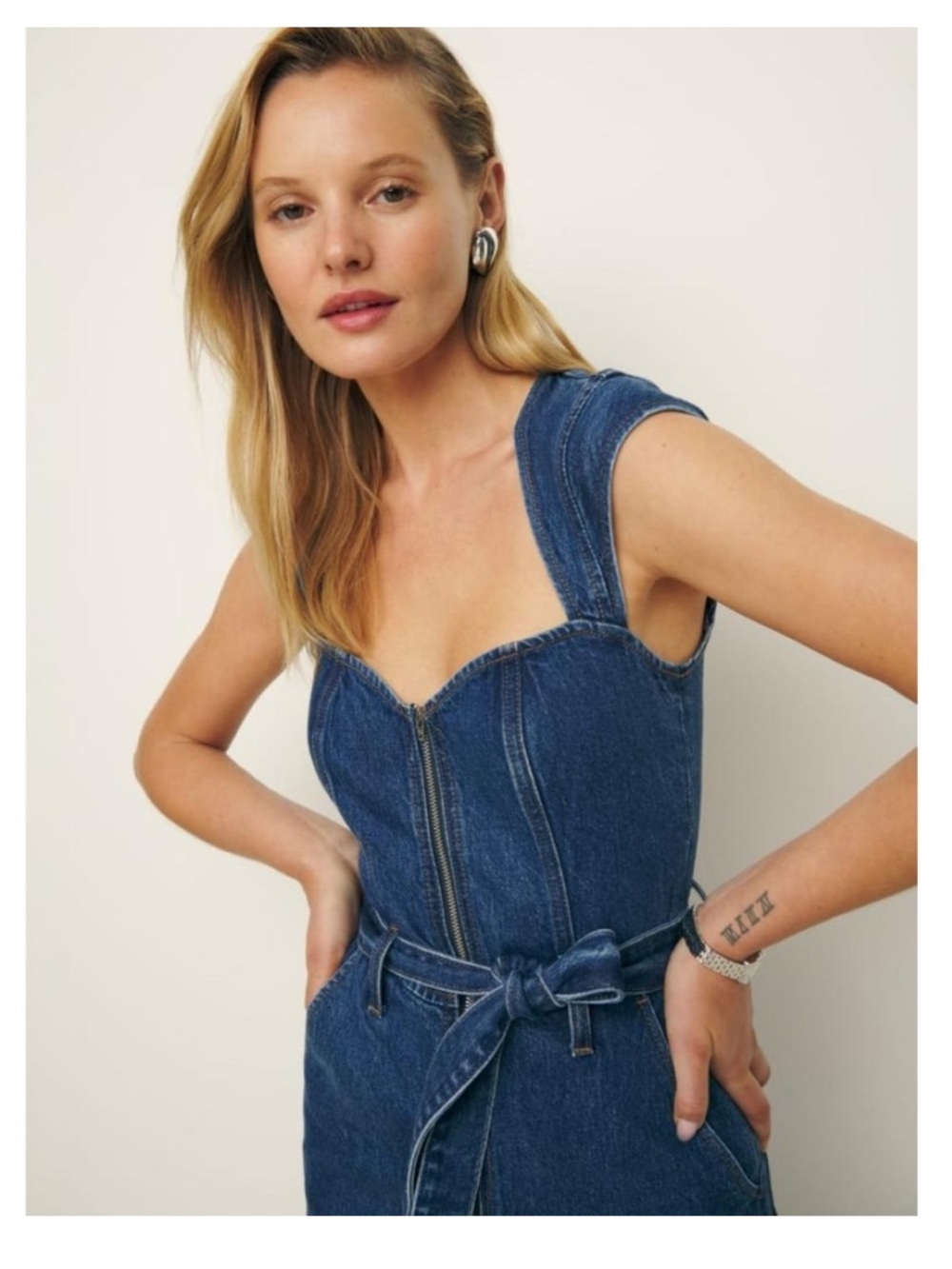 Reformation Calypso Wide Leg Denim Jumpsuit Moonstone - Size 2 - Picture 2 of 13